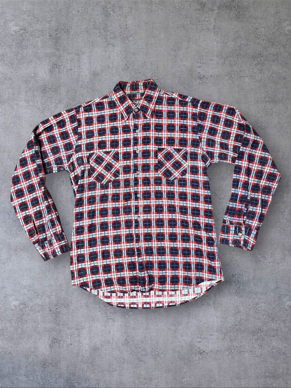Vintage 70s / 80s Graffiti Sz M 100% Fine Egyptian Cotton Red & Blue Flannel